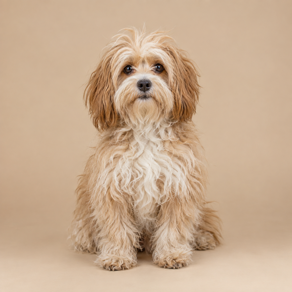 Mascota de pelo largo y despeinado, antes